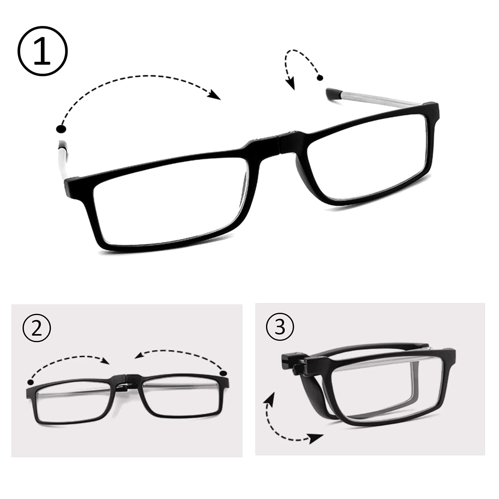 Reading Glasses for Women & Men - Compact Folding Readers with Clear Lens & Blue Light Filter - Spring Hinge Keychain Eyewear for Office, Travel & Daily Use