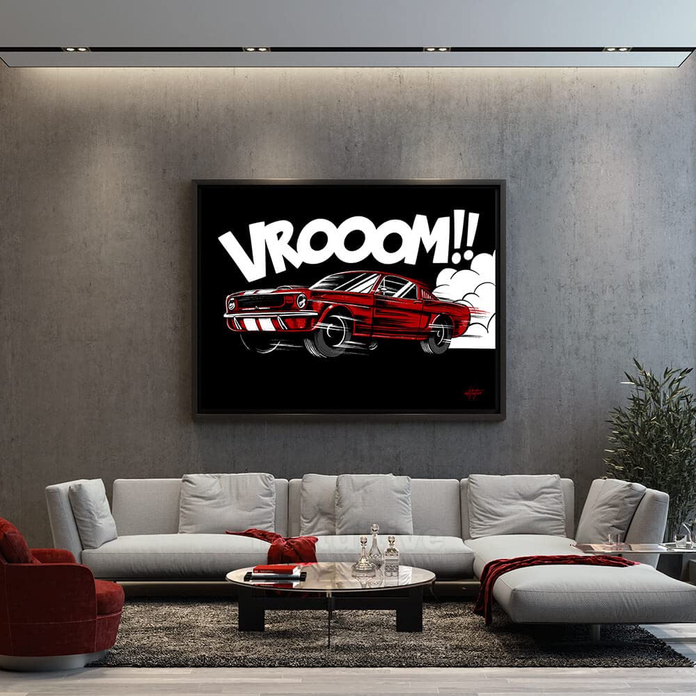 Inktuitive American Muscle Car Canvas Wall Art - Motivational & Inspirational Wall Decor for Bedroom, Living Room, Office - 16x12 Inches Black Framed Poster - Perfect for Man Cave, Garage & Auto Enthusiast Gifts