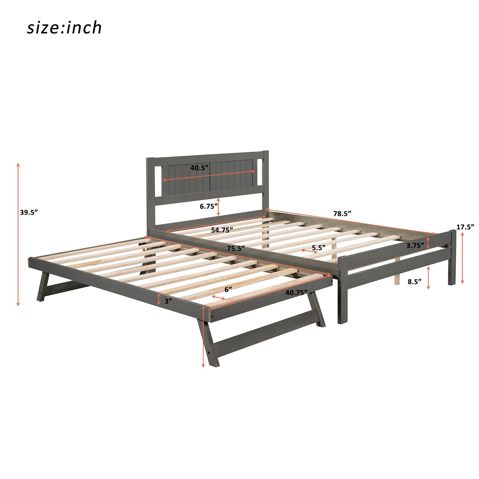 JINS&VICO Full Size Wooden Platform Bed Frame with Headboard & Trundle - Wood Slat Support, Easy Assembly, Gray - Perfect for Guest Rooms, Kids Rooms & Small Spaces