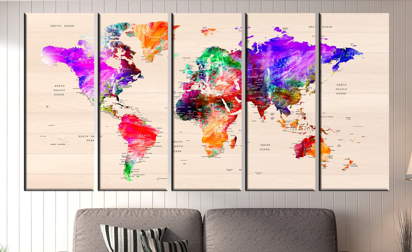 Extra Large World Map Push Pin Wall Art - Travel Map Canvas Print with Countries for Home & Office Decor | Perfect for Travel Enthusiasts & Geography Lovers