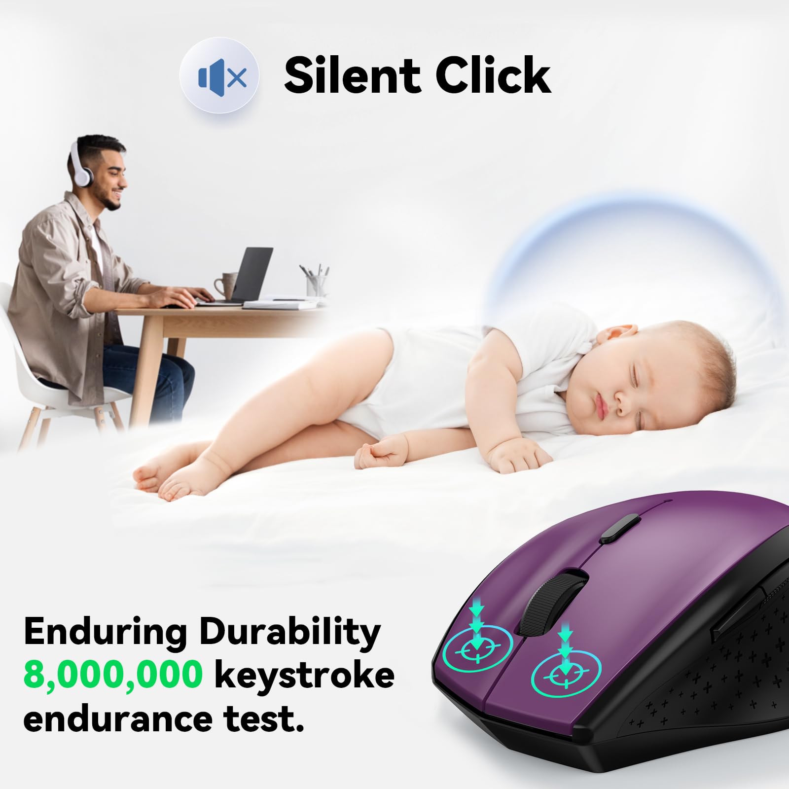 TECKNET 2.4G Wireless Mouse for Laptop & PC - 3200 Adjustable DPI, Ergonomic Design, 6-Button Optical USB Mouse with 30-Month Battery Life - Perfect for Office, Gaming & Travel Use