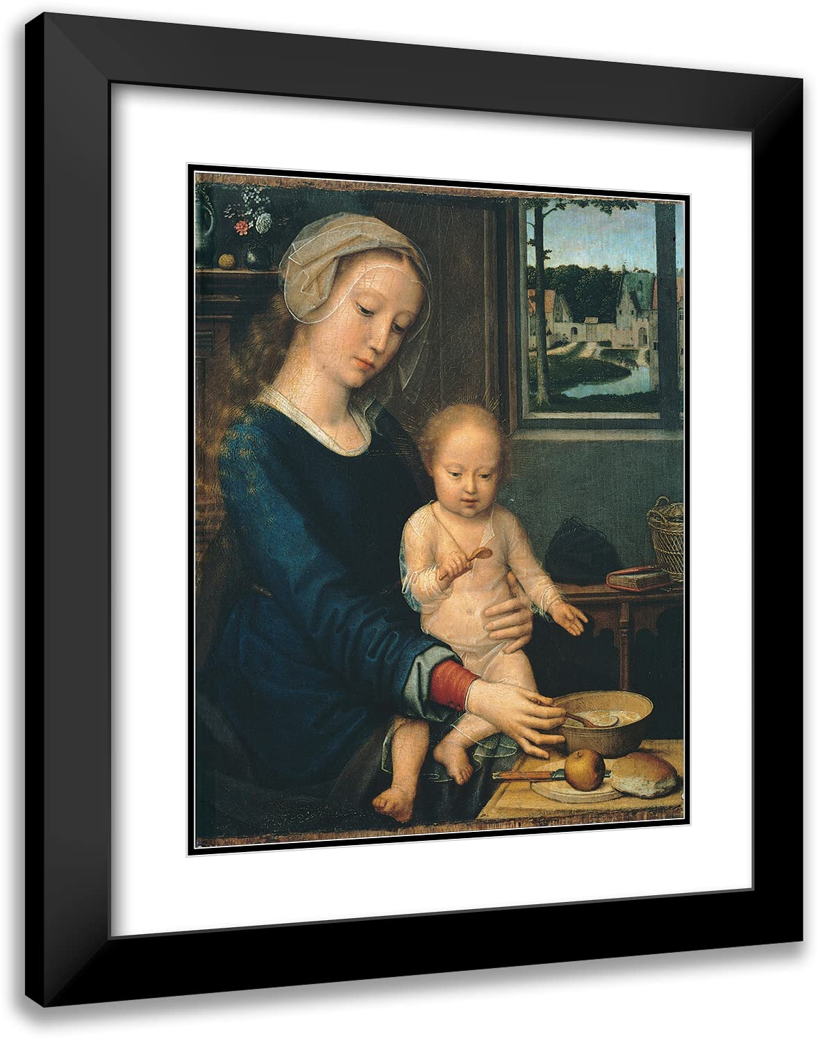 Gerard David 20x24 Black Modern Framed Museum Art Print - Madonna and Child with the Milk Soup (1510-1515) | Wall Decor for Living Room, Bedroom & Office | Renaissance Art Reproduction
