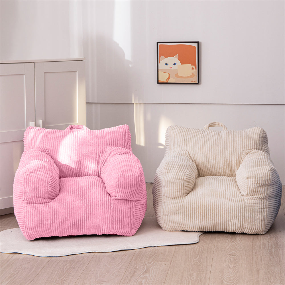MAXYOYO Kids Bean Bag Chair - Soft Corduroy Bean Bag Couch with Armrests for Children's Room, Nursery & Playroom (Pink) - Perfect for Reading, Gaming & Relaxing
