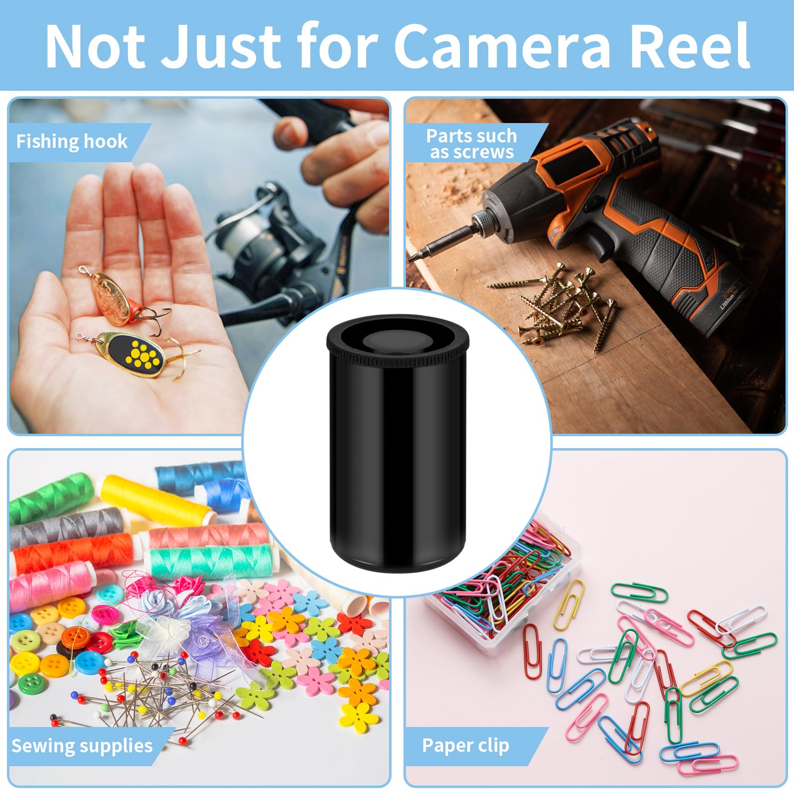 120 Pieces 35mm Black Plastic Film Canisters with Lids - Empty Camera Reel Storage Containers for Small Accessories, Fishing Hooks, Coins, Art Beads & Science Experiments - Perfect for Photography, Crafting & DIY Projects