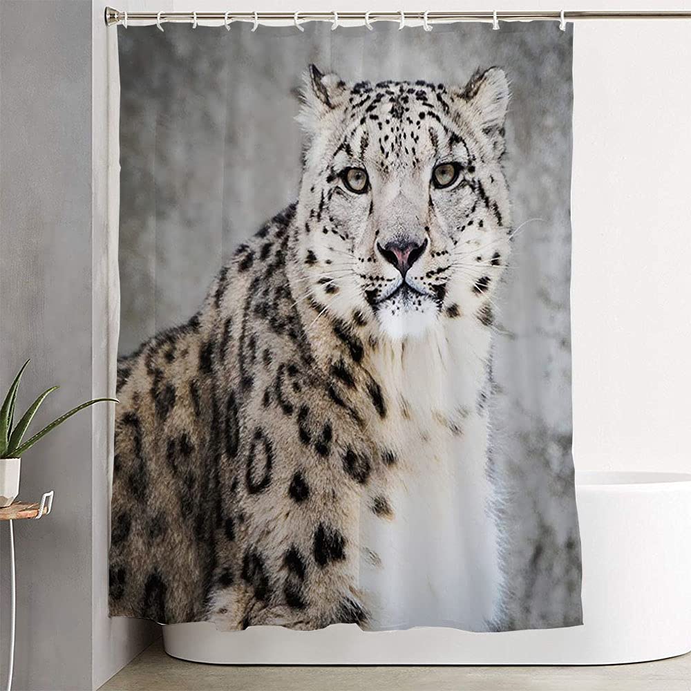 Waterproof Snow Leopard Shower Curtain 72x78 Inches - Modern Animal Print Bathroom Decor with Rustproof Hooks, Durable Fabric for Stylish Home & Spa-Like Shower Experience