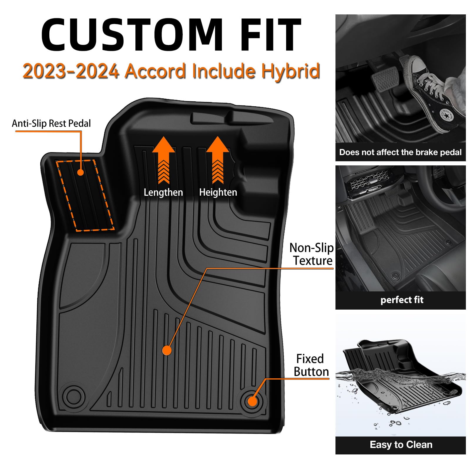 AOMSAZTO All-Weather TPE Rubber Floor Mats for 2023-2025 Honda Accord & Hybrid - Non-Slip, Odorless Car Floor Liners (1st & 2nd Row, Black) - Perfect for Daily Commute, Road Trips & Winter Protection