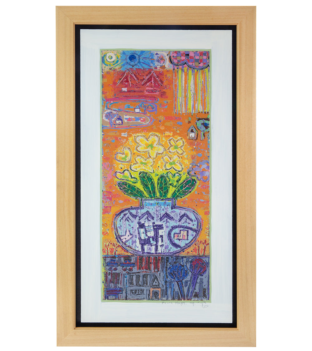 Original Woodblock Painting 'Mauna Happy' by Seung Lee - Handmade Artwork for Home Decor, Office Wall Art & Gift Ideas