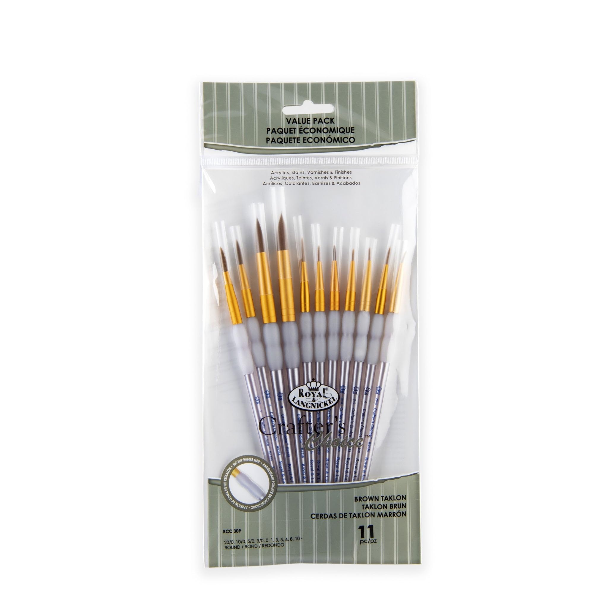 Royal & Langnickel Crafter's Choice 11-Piece Round Taklon Brush Set for Acrylic, Watercolor & Oil Painting - Professional Artist Paintbrushes for Canvas, Paper & Wood Art Projects