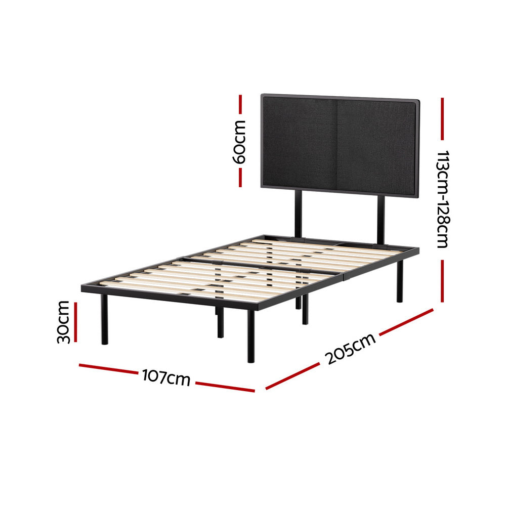 Kembla Metal King Single Bed Frame - Sturdy Black Steel Platform Bed for Adults & Teens | Perfect for Small Rooms, Dorms & Guest Bedrooms