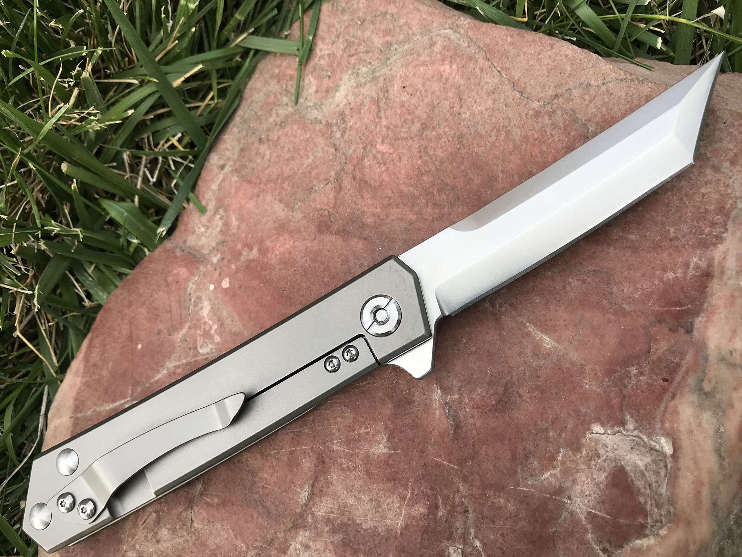 TACTICAL GEARZ Titanium EDC Pocket Folding Knife - Premium Tc4 Titanium Handle & CPM-D2 Steel Tanto Blade with Sheath - Perfect for Outdoor Survival, Camping, Hiking and Everyday Carry (Saint T)