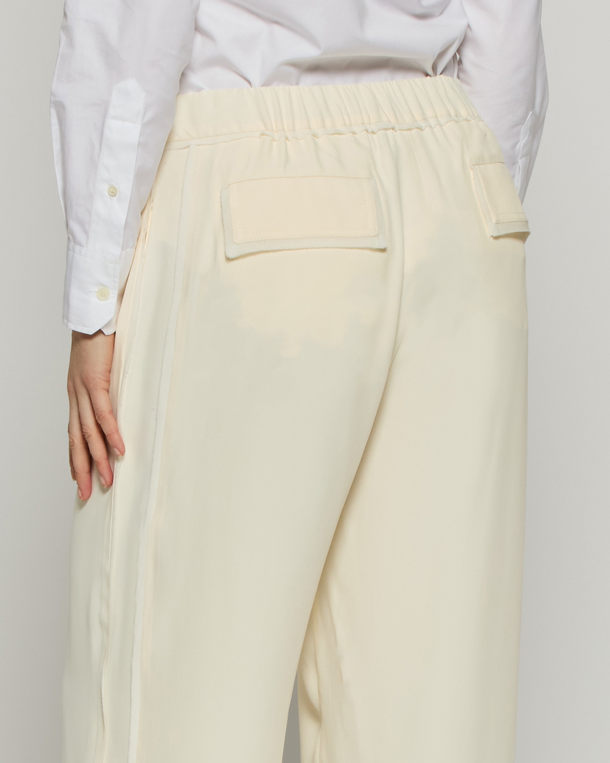 Elegant Tailored Women's Trousers with Georgette Trim in Cream - Perfect for Office Wear & Formal Occasions
