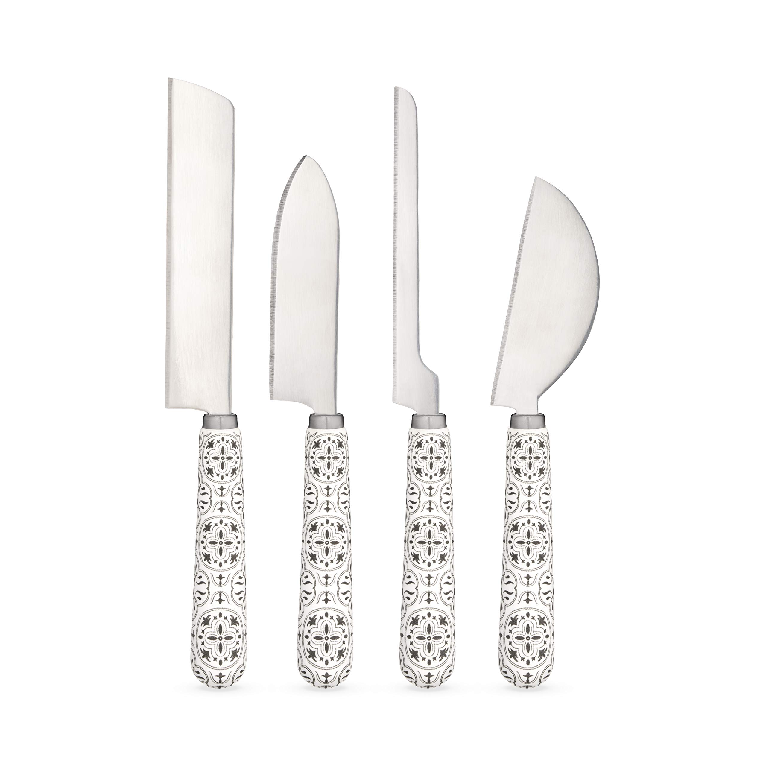 4-Piece Ceramic Tile Handle Cheese Knife Set - Stainless Steel Blades for Hard & Soft Cheese, Bread, Charcuterie Boards & Entertaining | Perfect for Dinner Parties, Wine Tastings & Gourmet Cheese Platters