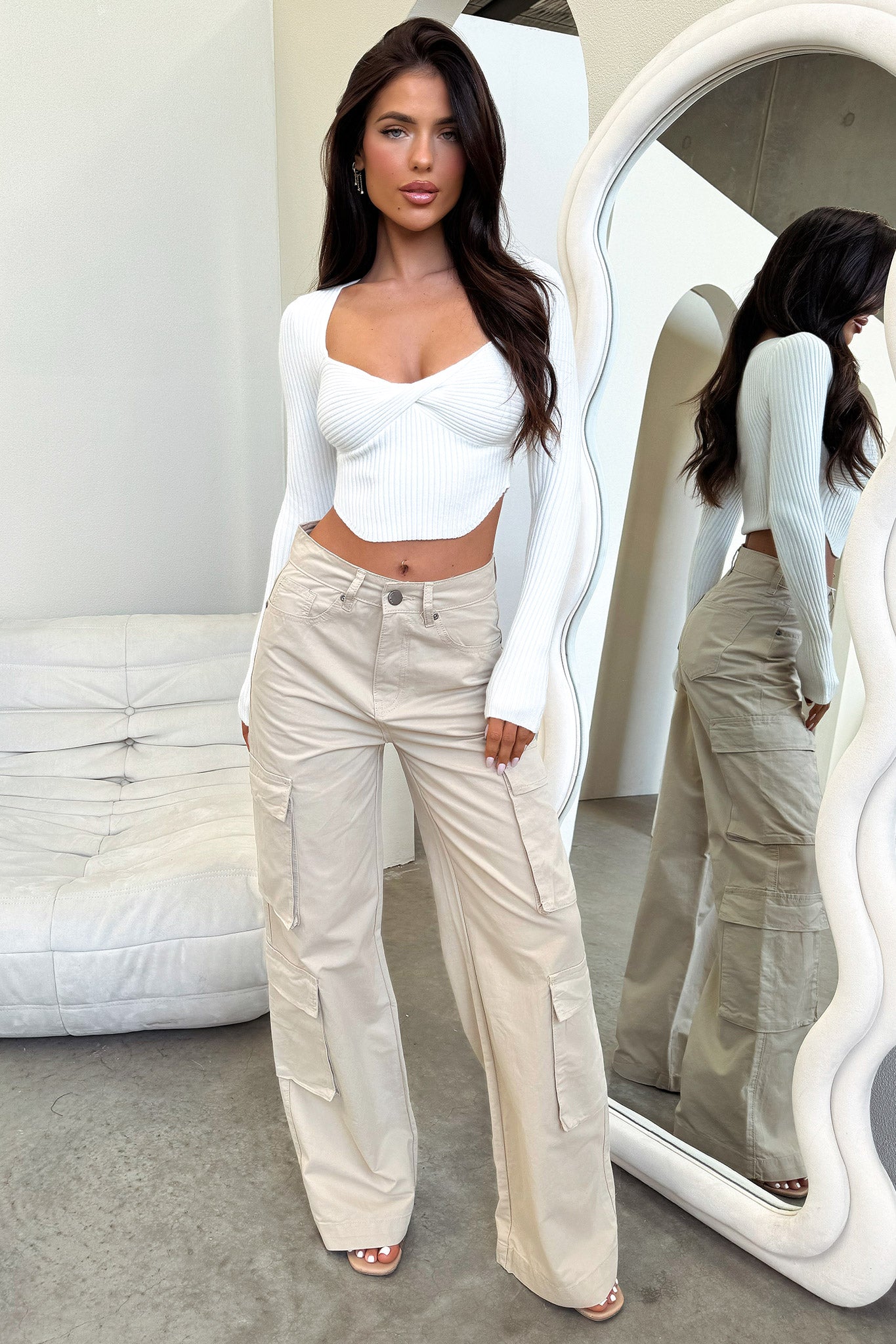 Alyssa Women's Casual Cargo Pants - Beige | High Waisted Utility Pants with Multiple Pockets | Perfect for Hiking, Travel & Everyday Wear