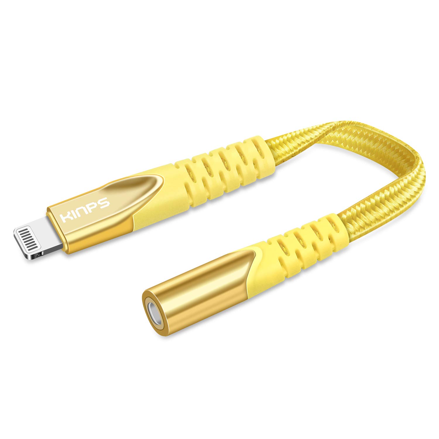KINPS MFI Certified Lightning to 3.5mm Headphone Jack Adapter for iPhone 12/11 Pro Max/11 Pro/11/XS Max/XS/XR/X/8 Plus & iPad - Yellow | Audio Connector for Music, Gaming & Hands-Free Calls