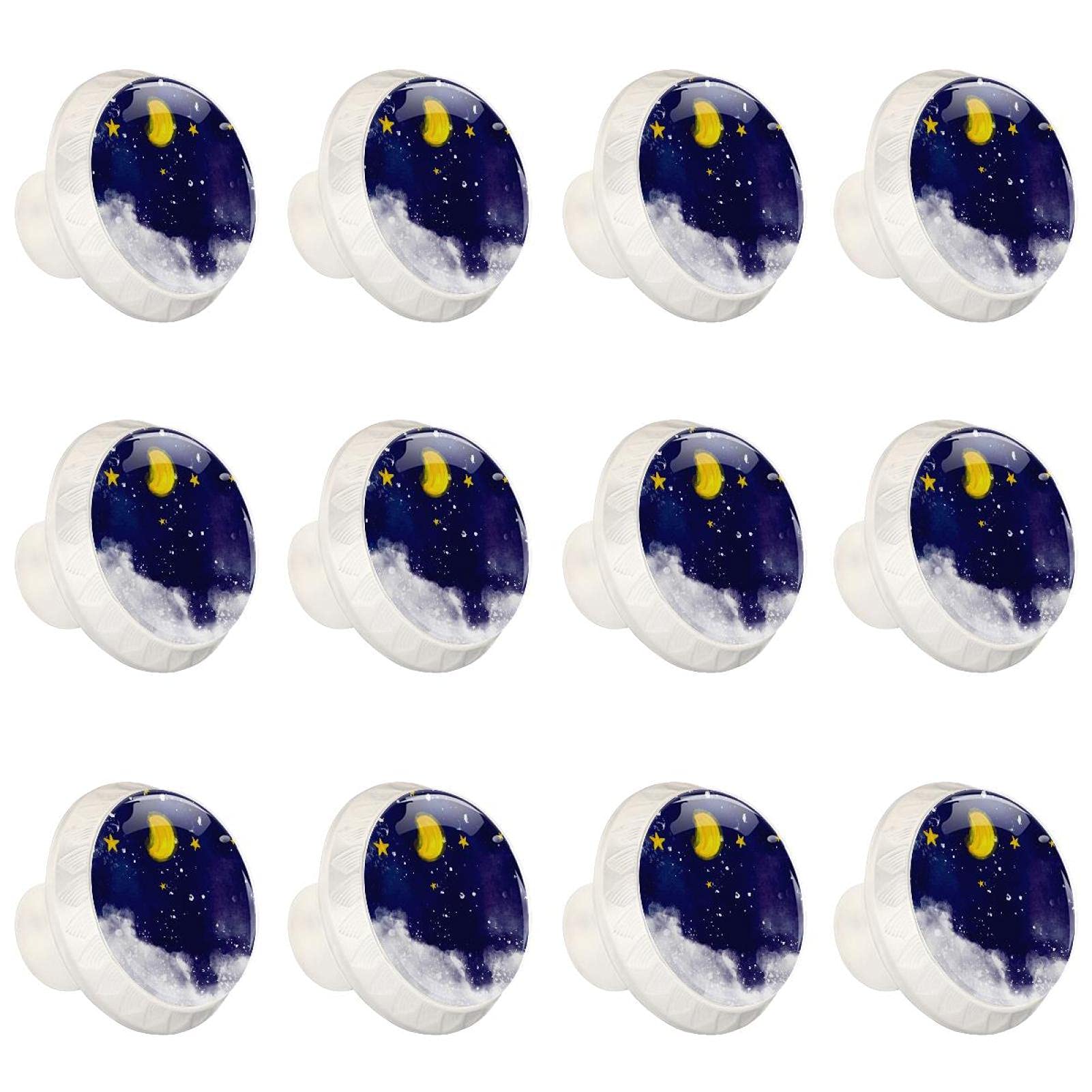 12Pcs Crystal Glass Drawer Knobs - Moon Stars Design for Kitchen Cabinets & Wardrobes