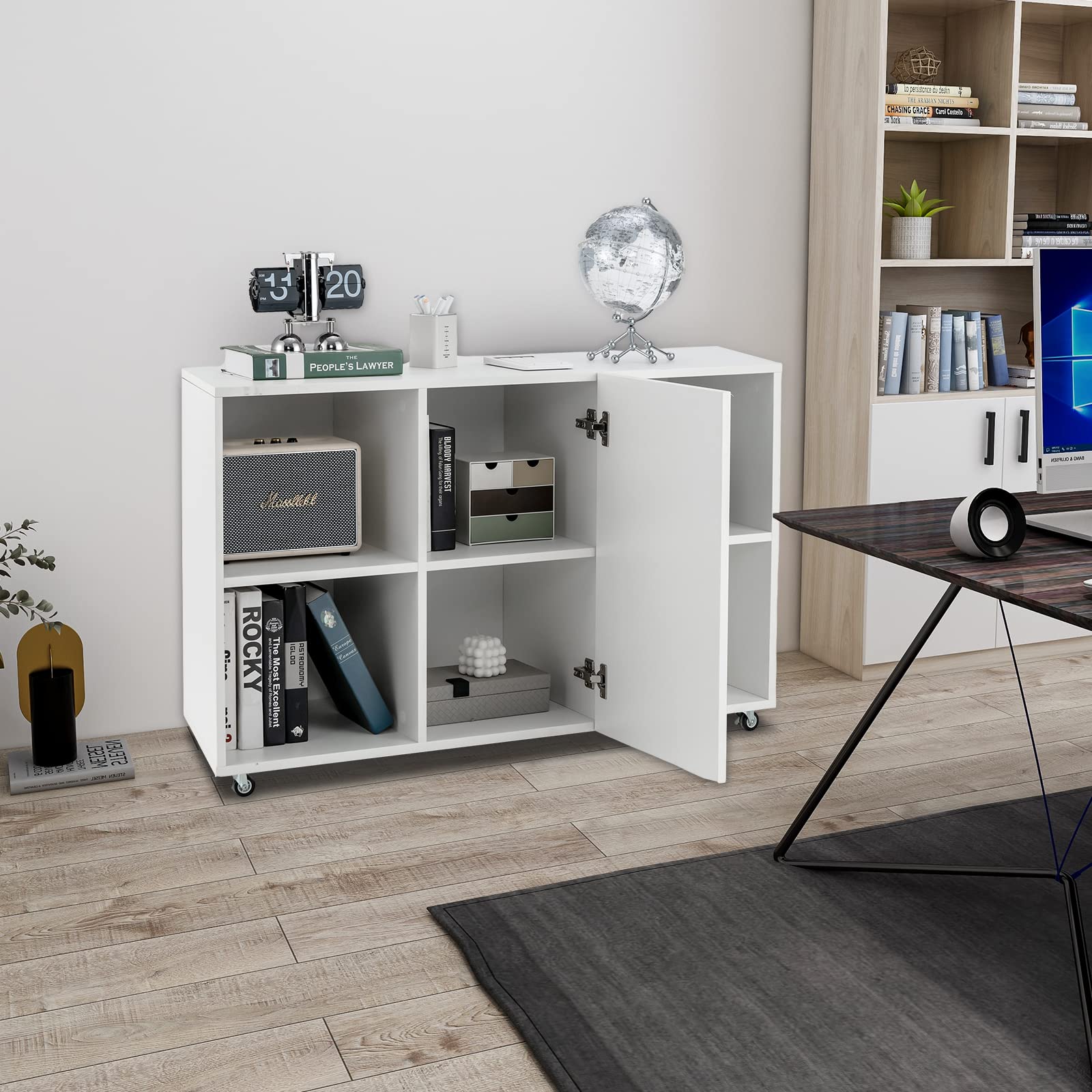 Giantex 4-Drawer Lateral File Cabinet with Lockable Wheels & Shelf - Mobile Storage Organizer for Office, Home, Under Desk Printer Stand - White - Perfect for Document Storage & Workspace Organization