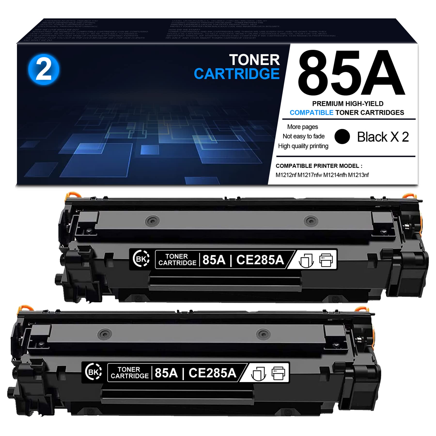 YOISNER 2-Pack Black 85A CE285A Toner Cartridge - Compatible Replacement for HP CE285A Pro M1212nf M1213nf M1214nfh M1216nfh M1217nfw M1219nf P1005 P1006 P1102 P1102w P1109w M1132 Printers | High-Quality Printing for Office & Home Use