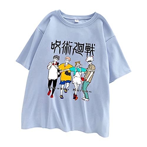 Jujutsu Kaisen Anime T-Shirts for Women & Girls - Satoru Gojo, Yuji Itadori, Megumi Fushiguro & Nobara Kugisaki Character Designs - Cool Summer Graphic Tees for Cosplay, Conventions & Anime Lovers