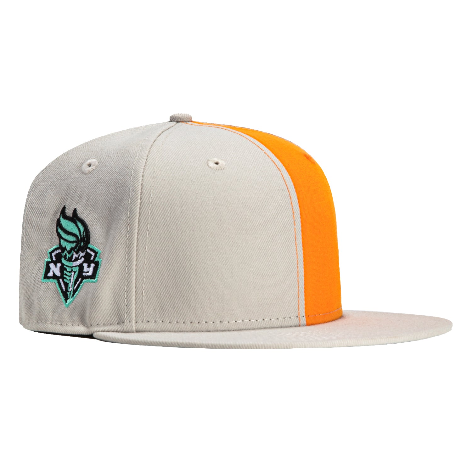 New Era 59Fifty WNBA New York Liberty Logo Patch Snapback Hat - Stone & Light Orange | Official NBA Basketball Cap for Women & Men | Perfect for Games, Streetwear & Sports Fans
