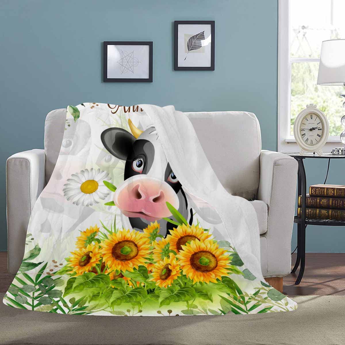 Personalized Cow & Sunflower Baby Blankets - Ultra Soft Fleece Blanket for Newborns, Toddlers, Nursery & Swaddling | Perfect Baby Shower Gift, Christmas & Birthday Present for Boys & Girls | Cozy for Crib, Stroller & Snuggle Time