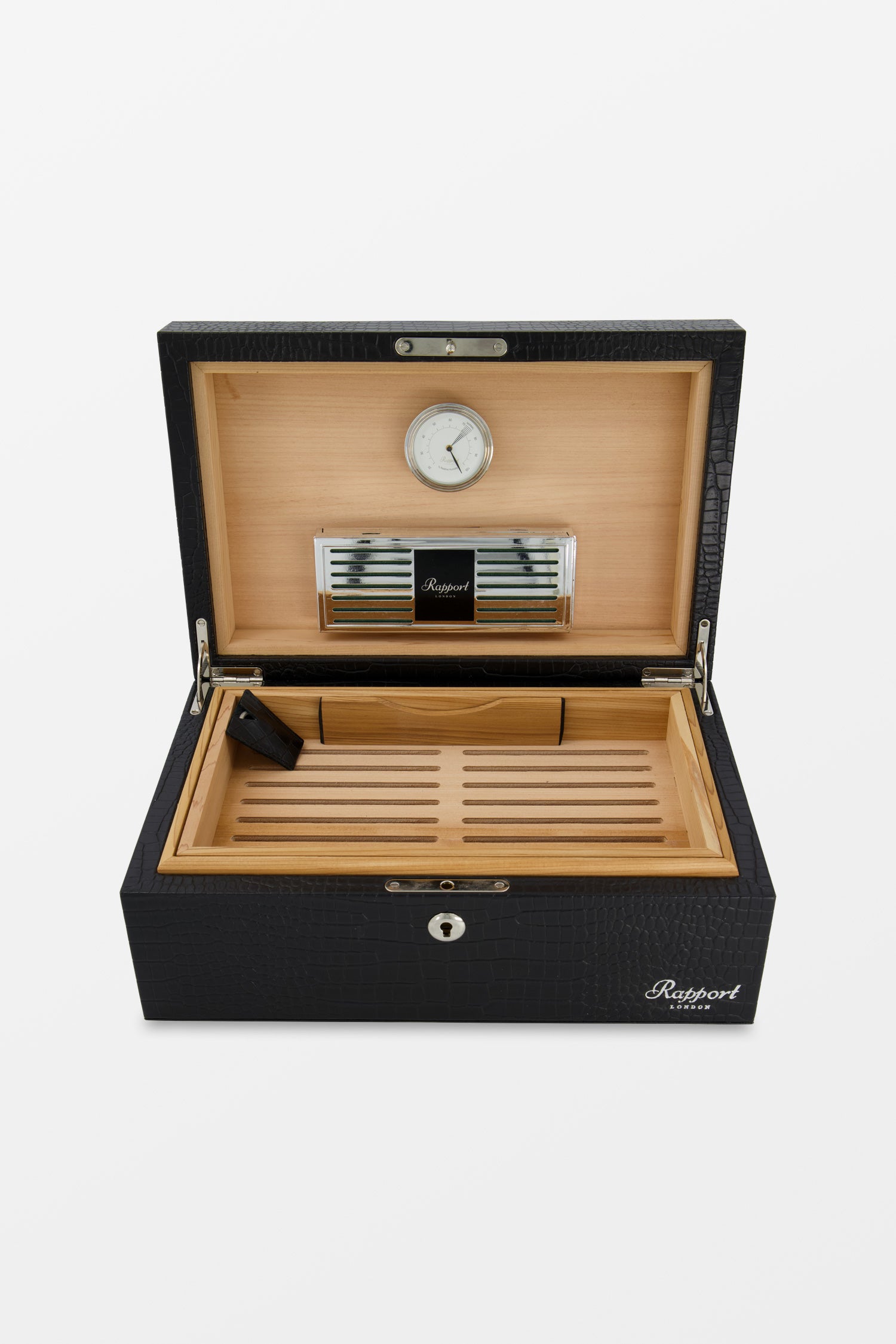 Premium Black Crocodile Leather Brompton Humidor - Luxury Cigar Storage for Home, Office & Travel | Perfect for Cigar Aficionados & Collectors