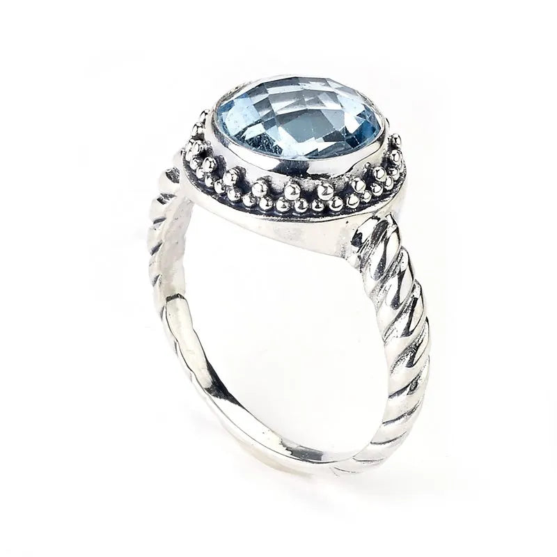 Blue Topaz Batur Ring – Elegant Sterling Silver Jewelry for Women, Perfect for Weddings, Anniversaries & Special Occasions