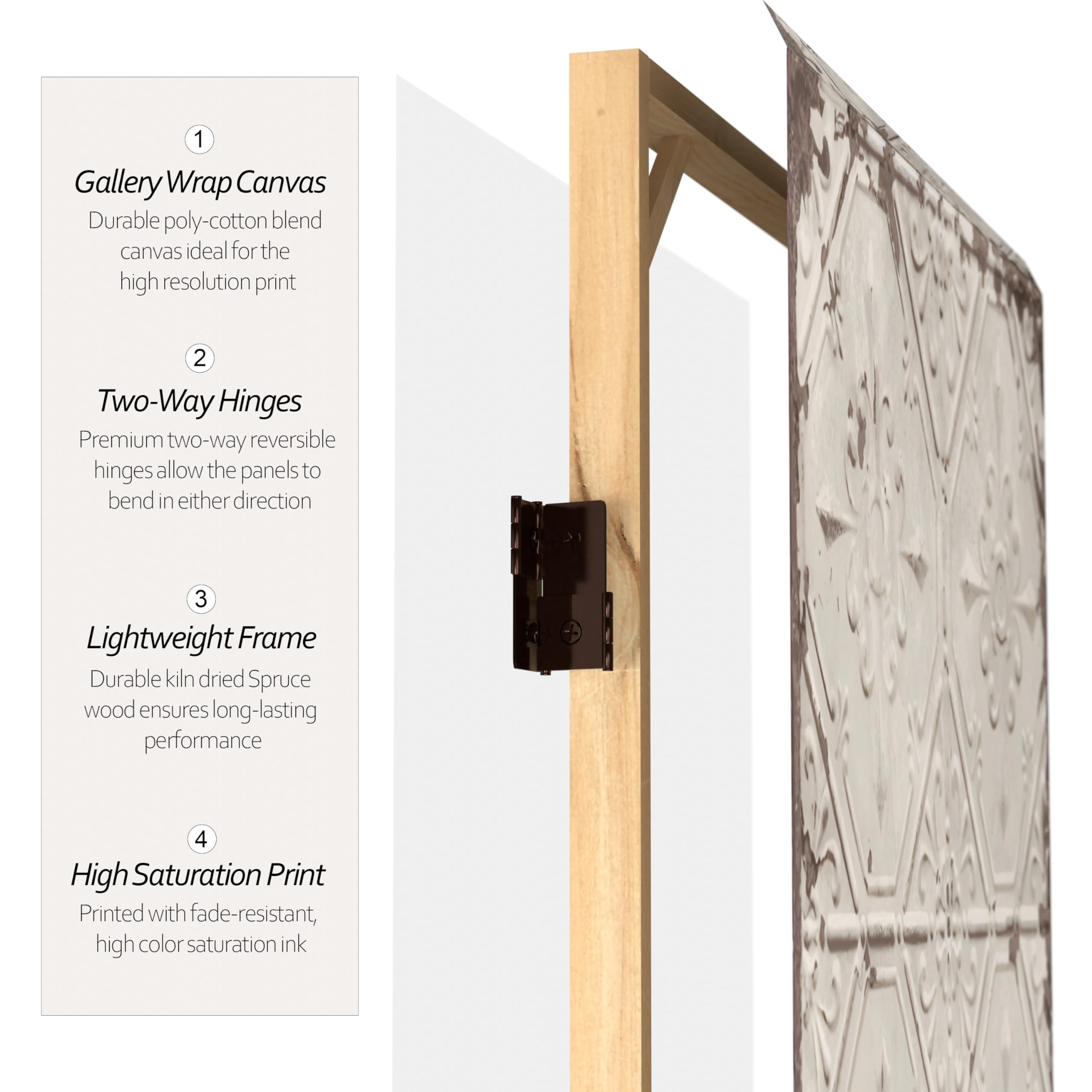 6 ft. Tall Double Sided Antique Grey Canvas Room Divider - Red Lantern Folding Screen for Home Office, Living Room & Bedroom Partition