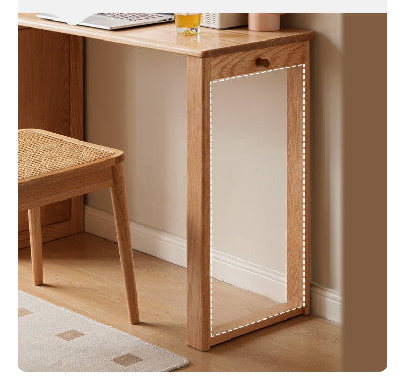Solid Oak Wood Narrow Long Table with Storage Cabinet - Perfect for Small Spaces, Entryways & Home Offices