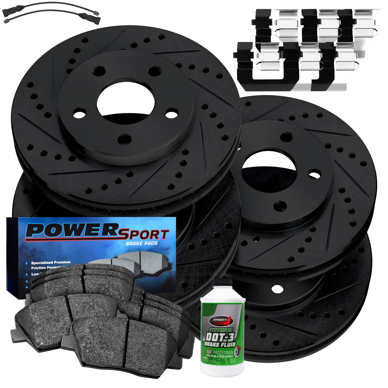 Premium Power Sport Front & Rear Brake Pads and Rotors Kit - Ceramic Brake Pads with Hardware & Sensor Wire BBCC.31006.52 | High-Performance Braking System for Motorcycles, ATVs & Off-Road Vehicles | Smooth Stopping Power for Racing, Commuting & Adventure Riding