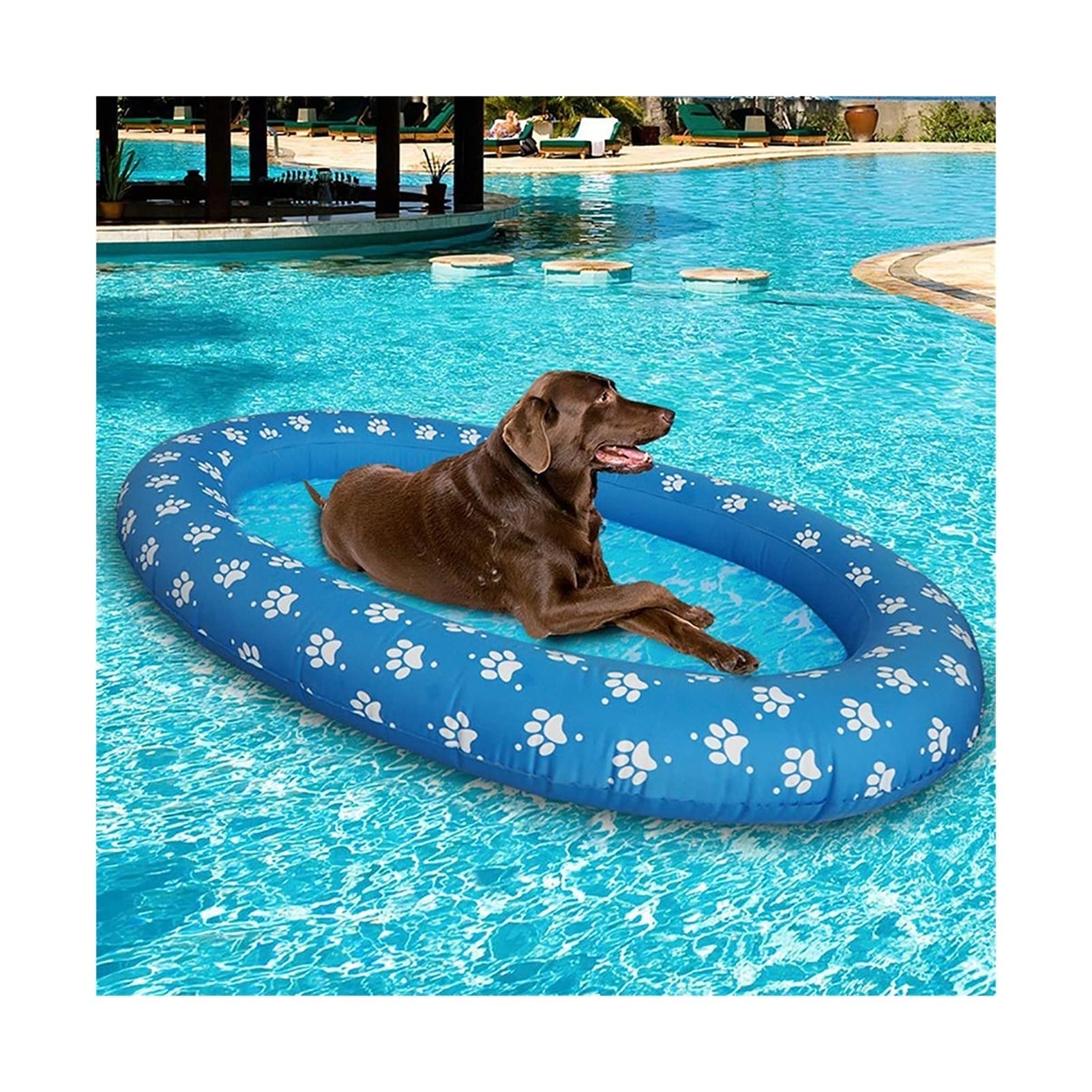 Inflatable Dog Bathtub & Paddling Pool - Pet Swimming Pool Float with Floating Row Bed for Dogs & Cats - Perfect for Beach, Backyard Water Play & Summer Cooling (Blue)