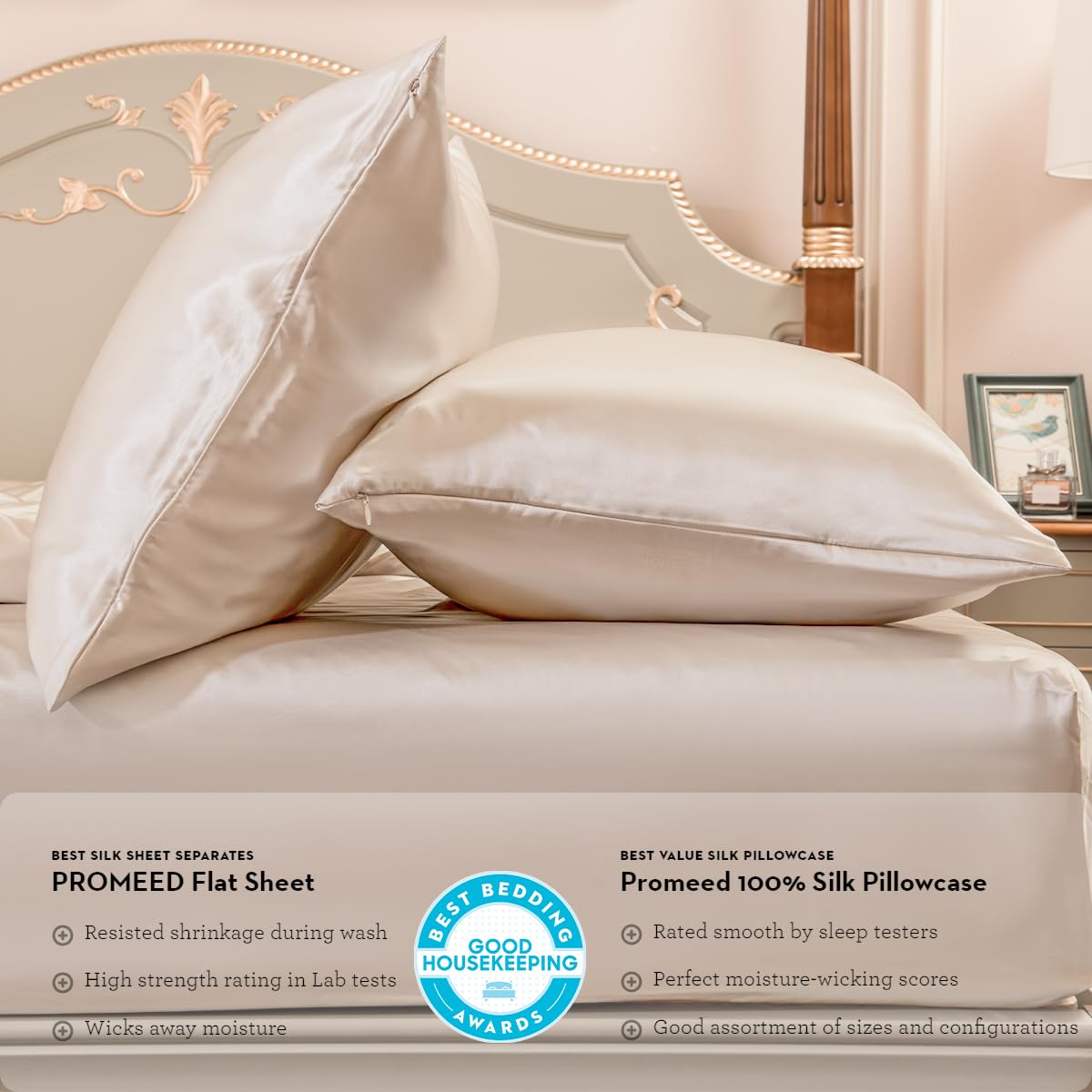 Premium 23mm 100% Mulberry Silk Queen Size Fitted Sheet - 3rd Gen 23 Momme Luxury Bedding with 16-Inch Deep Pocket (Champagne) | Soft & Breathable for All-Season Comfort | Perfect for Master Bedrooms, Guest Rooms & Luxury Hotels