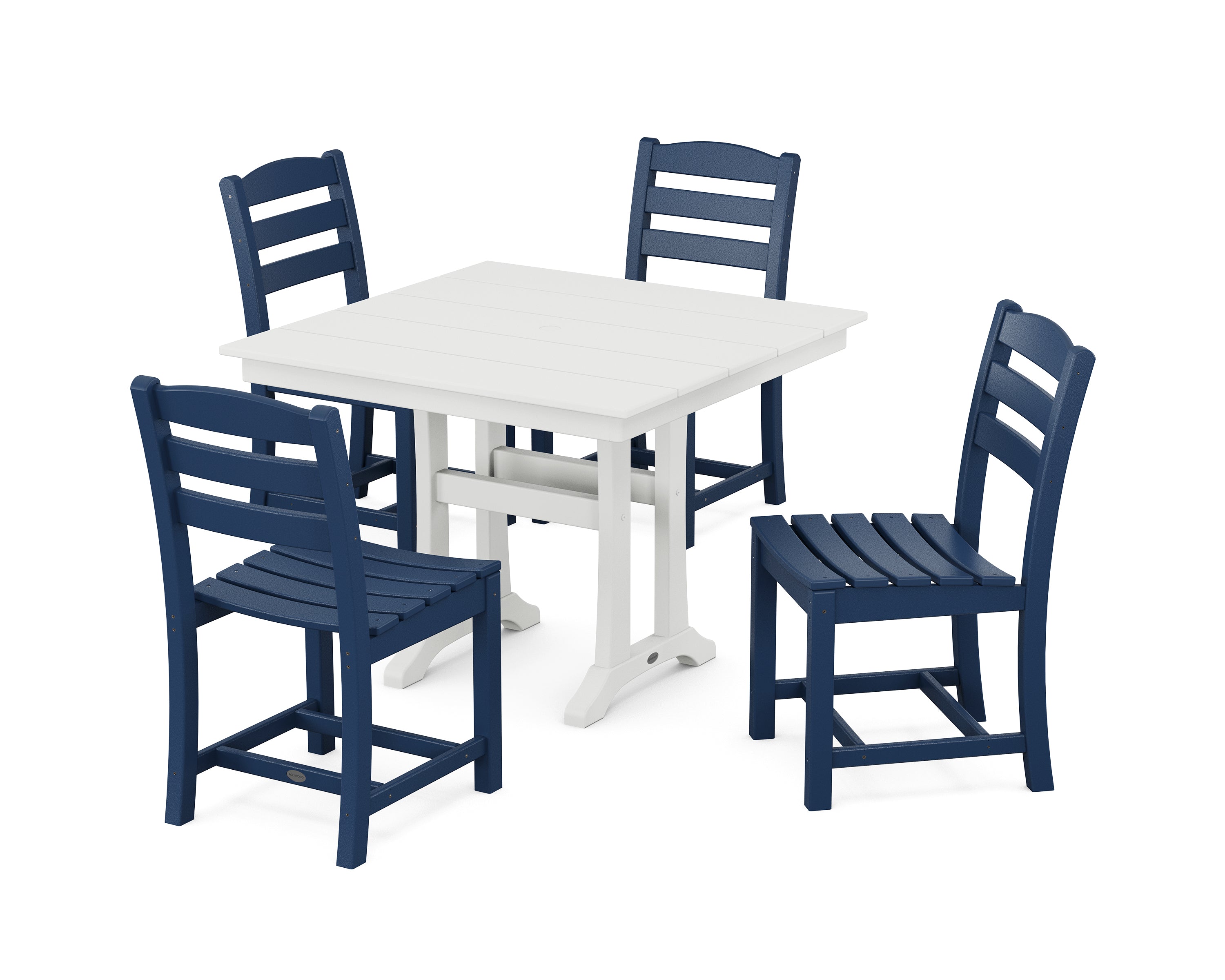 POLYWOOD La Casa Café 5-Piece Farmhouse Trestle Side Chair Dining Set - Outdoor Patio, Garden, and Backyard Furniture for Casual Dining and Entertaining