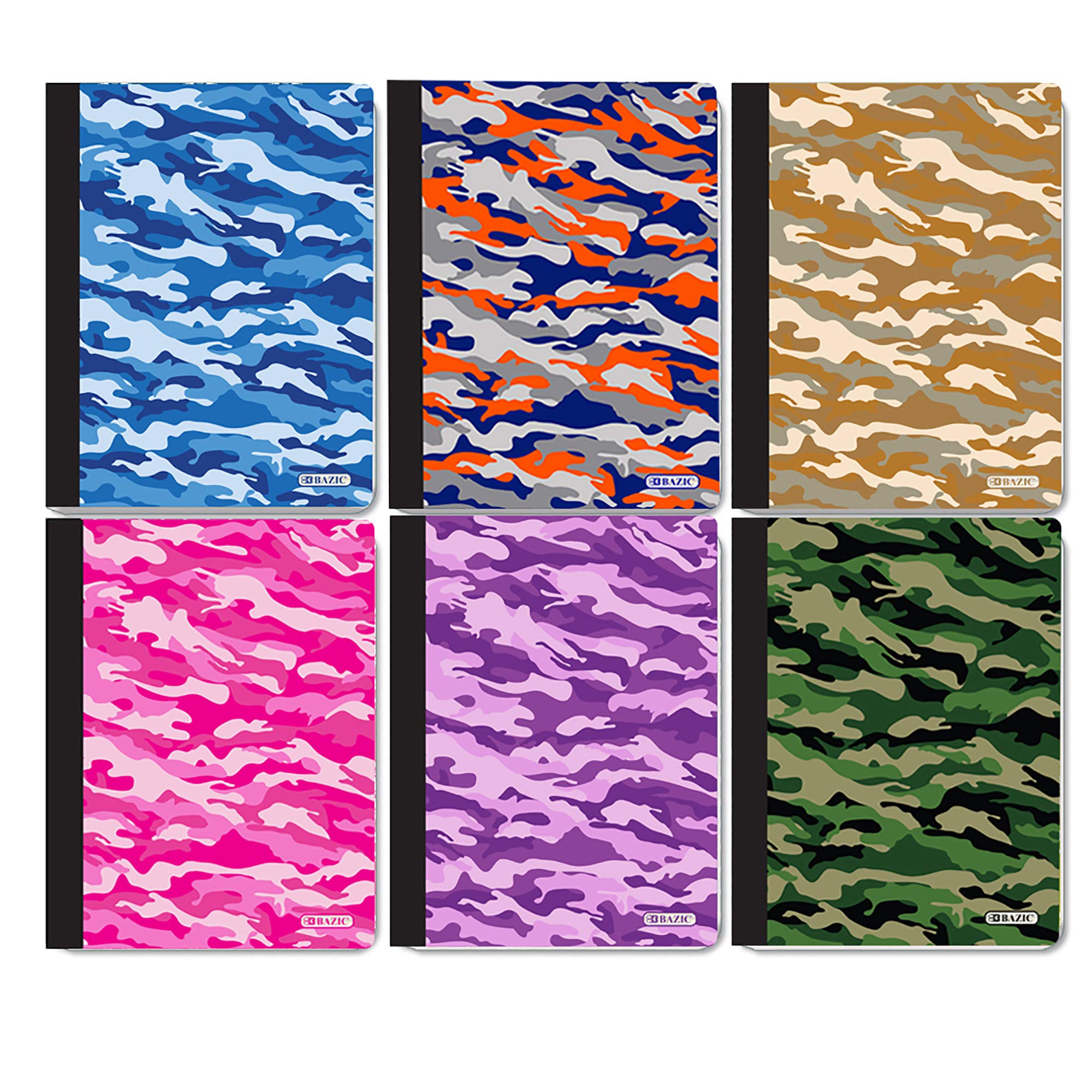 BAZIC 100-Sheet College Ruled Composition Notebook - 48-Pack Camouflage Design Lined Journals for School, Office & Note Taking | Assorted Colors | Perfect for Students, Professionals & Creative Writing