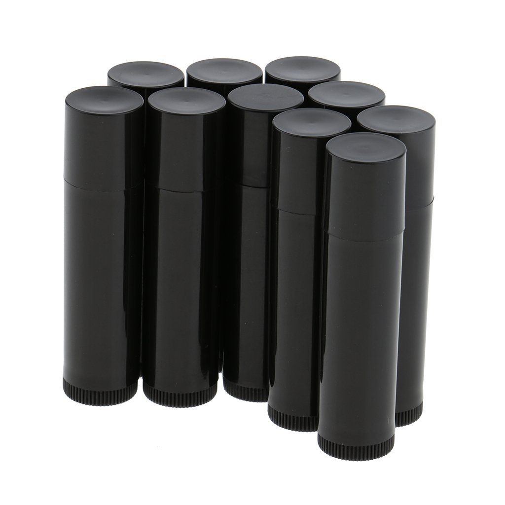VMS INDIA 10 Pack Empty Lip Balm Tubes - Refillable Cosmetic Containers for DIY Lipstick, Lip Gloss & Essential Oils - Travel-Friendly Black Lip Balm Bottles (Perfect for Homemade Beauty Products & Gifts)