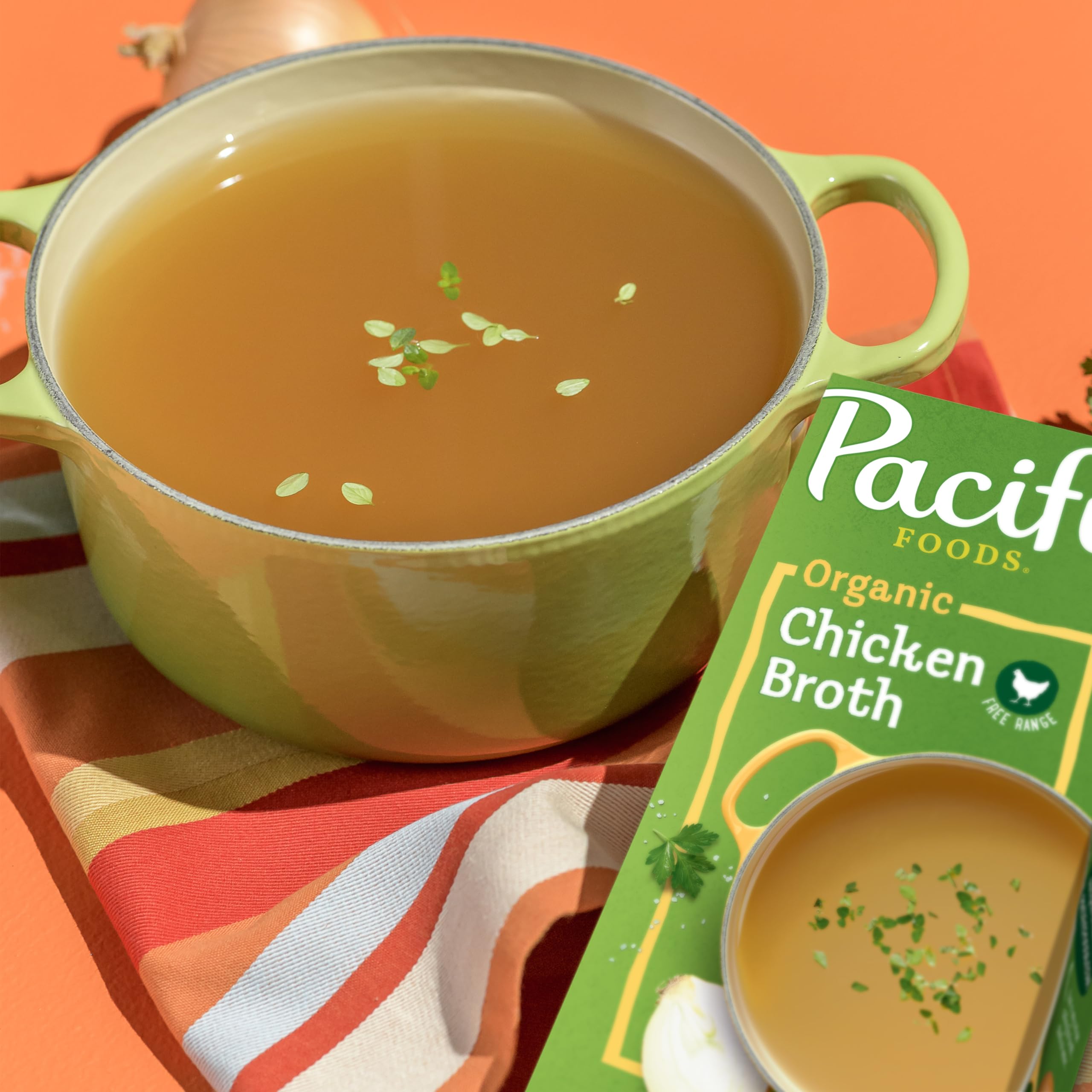 Organic Free Range Chicken Broth by Pacific Foods - 32 oz Carton (Case of 12) | USDA Certified, Gluten-Free, Low Sodium | Perfect for Soups, Stews & Cooking | Packaging May Vary