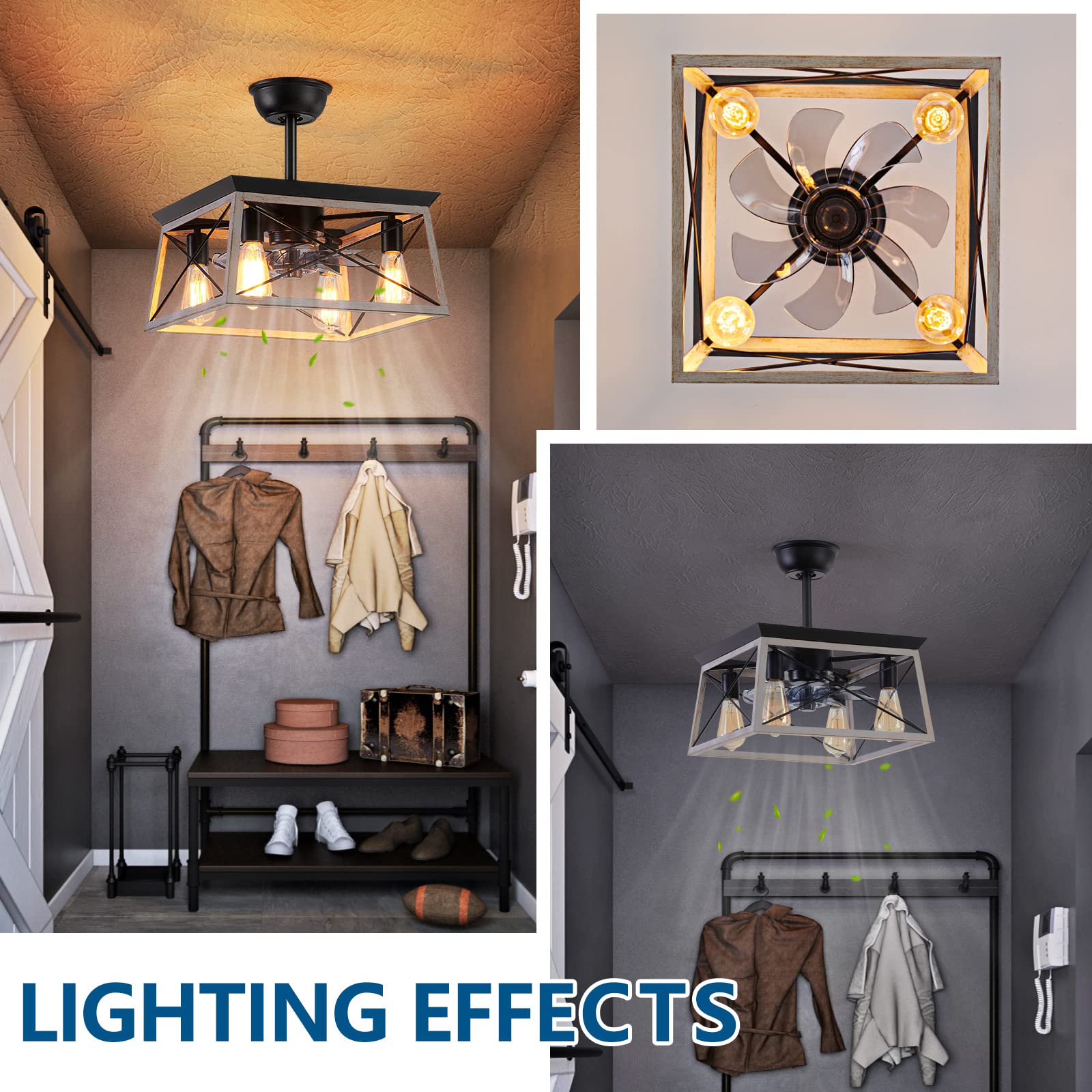 HuixuTe 52 Inch Smart Ceiling Fan with LED Light & Remote Control - 6 Speed Adjustable, Farmhouse Industrial Style, Rustic Cage Design - Perfect for Kitchen, Bedroom, Living Room & Outdoor Patio