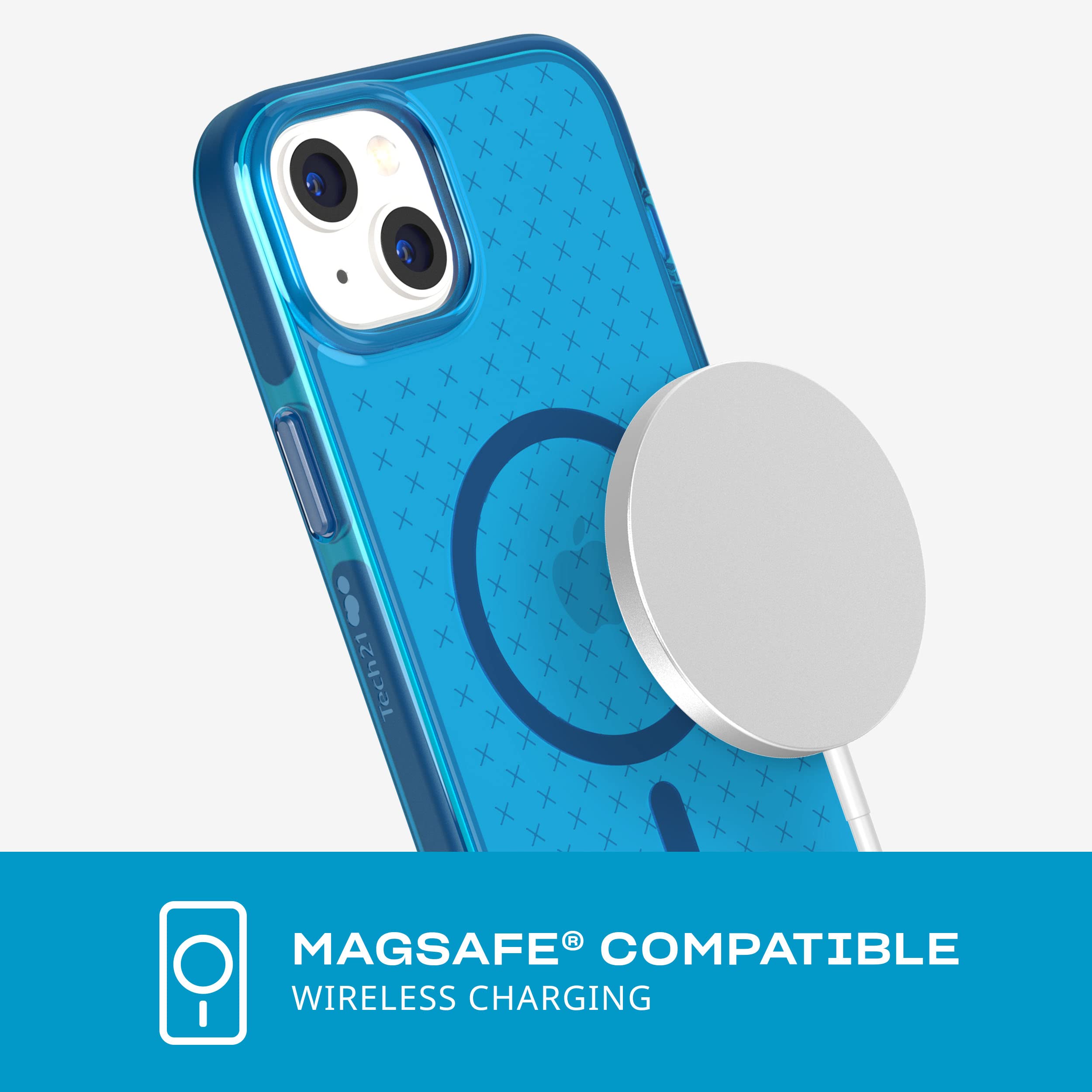 Tech21 Evo Check iPhone 14 Plus Case with MagSafe® Compatibility - Slim Shock-Absorbing Protective Cover | 16ft Drop Protection & Enhanced Buttons (Classic Blue) | Perfect for Daily Use, Travel & Outdoor Activities