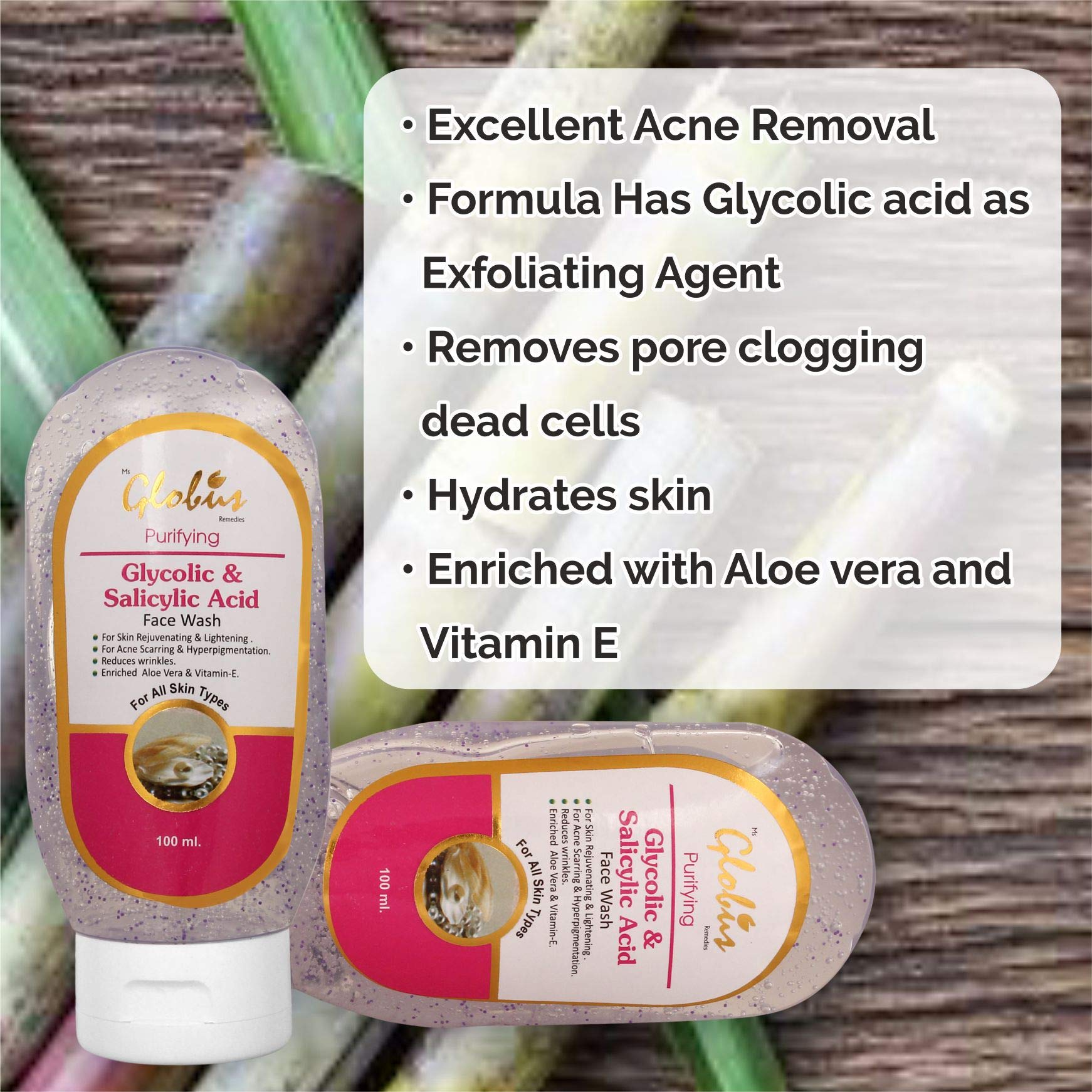 GLOBUS REMEDIES Anti-Acne Face Wash with Glycolic & Salicylic Acid 100ml + Vitamin C & Hyaluronic Acid Brightening Face Wash 100ml Combo Pack | Clears Breakouts & Evens Skin Tone | Perfect for Oily, Acne-Prone Skin & Dull Complexions