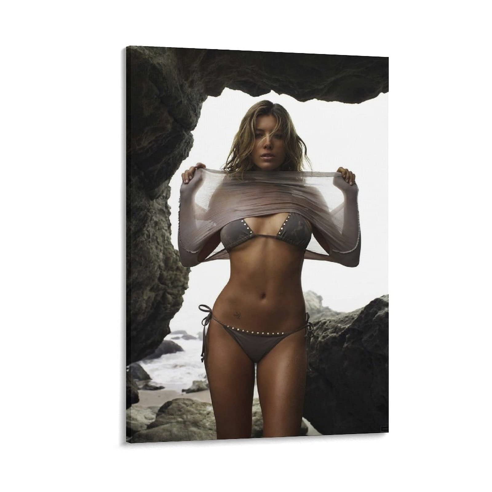 Jessica Biel Sexy Beach Photo Canvas Wall Art - Hollywood Actress Poster Print 24x36 inch (60x90cm) Framed/Unframed - Perfect for Home Decor, Office & Gift Giving