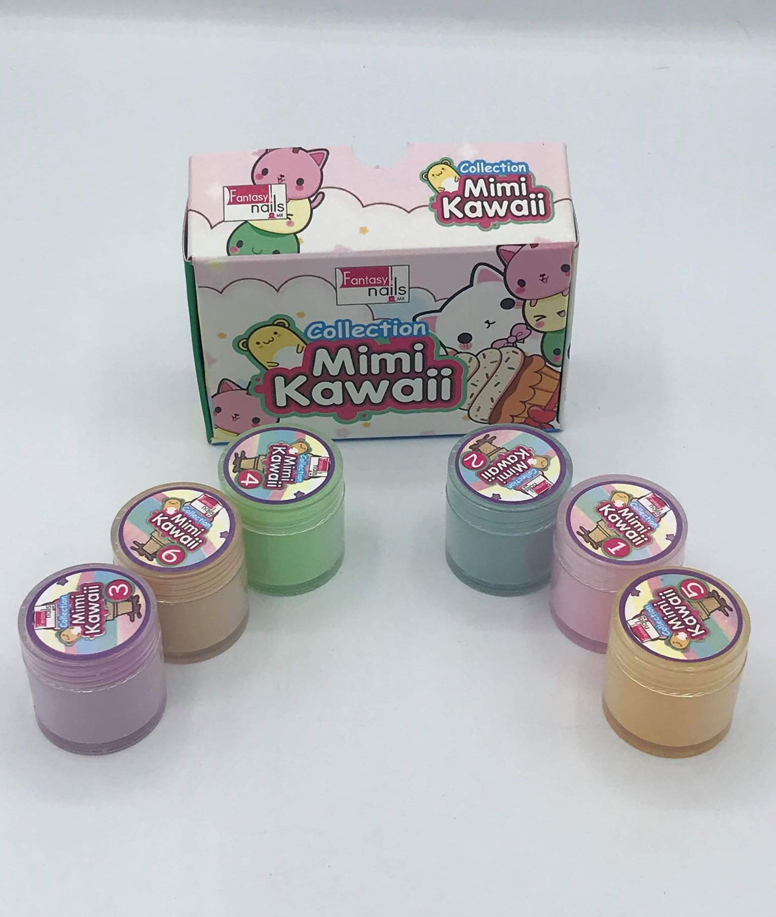 Fantasy Nails Sinaloa - Acrylic Powder Mimi Kawaii Collection 6 Pcs Set for DIY Nail Art, Salon & Party Glam