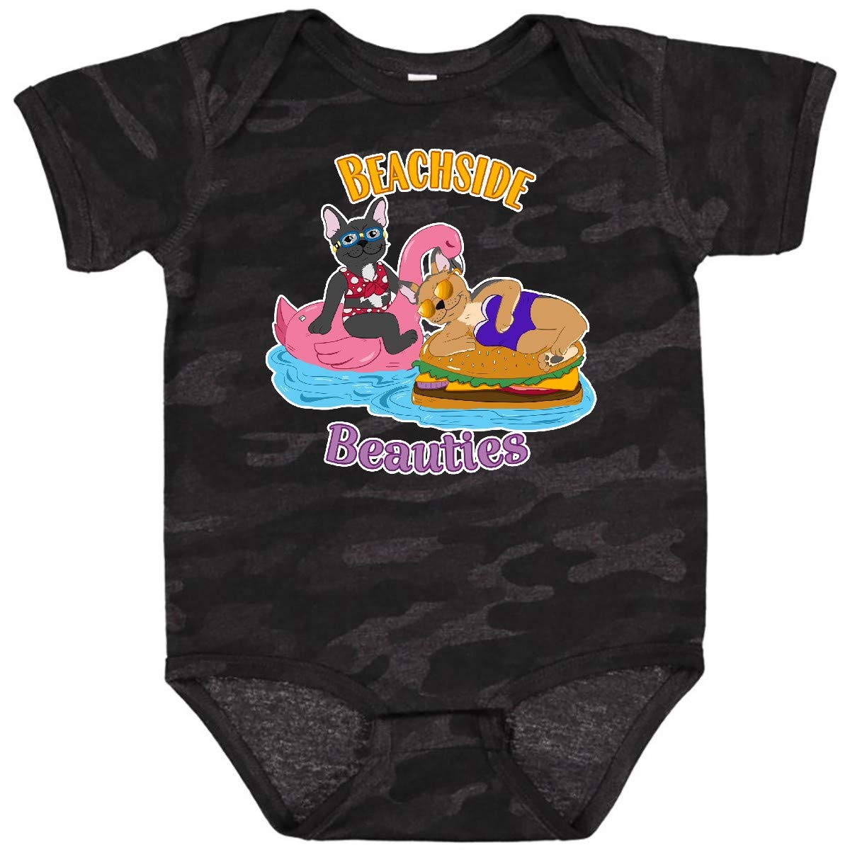 Inktastic Cute French Bulldogs on Pool Floaties Beach Side Baby Bodysuit - Soft Cotton Infant Onesie for Summer, Beach & Pool Outings - Perfect Gift for Dog Lovers & New Parents