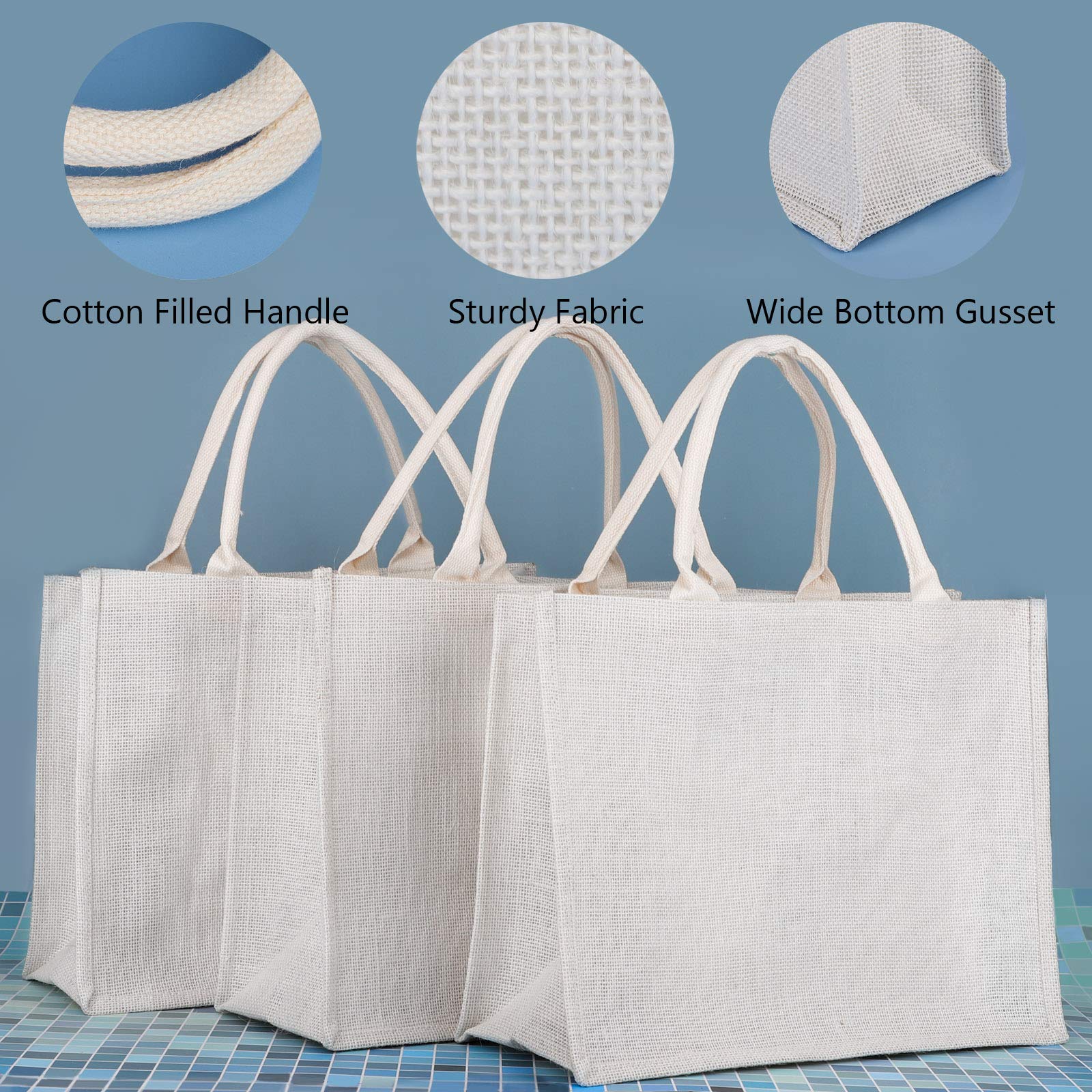 Segarty 6 Pack Large White Burlap Jute Reusable Tote Bags with Handles - Eco-Friendly Canvas Gift Favors for Bridesmaids, Wedding, Grocery Shopping, Beach Trip & Bachelorette Party | Perfect for Women's Market Totes, Blank Bulk Bags & Sustainable Lifestyle