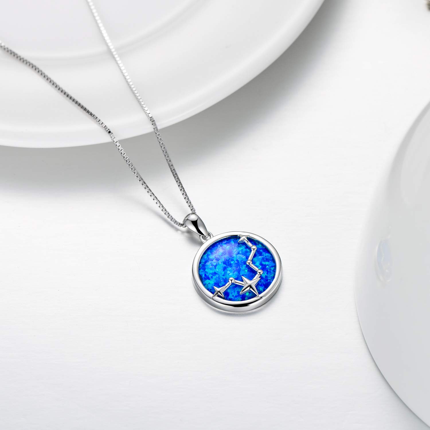SOULMEET Sterling Silver Zodiac Necklace for Women & Girls - Simulated Opal Birthstone Jewelry Gift for Birthday, Christmas, Anniversary & Valentine's Day | Perfect for Everyday Wear, Special Occasions & Astrology Lovers