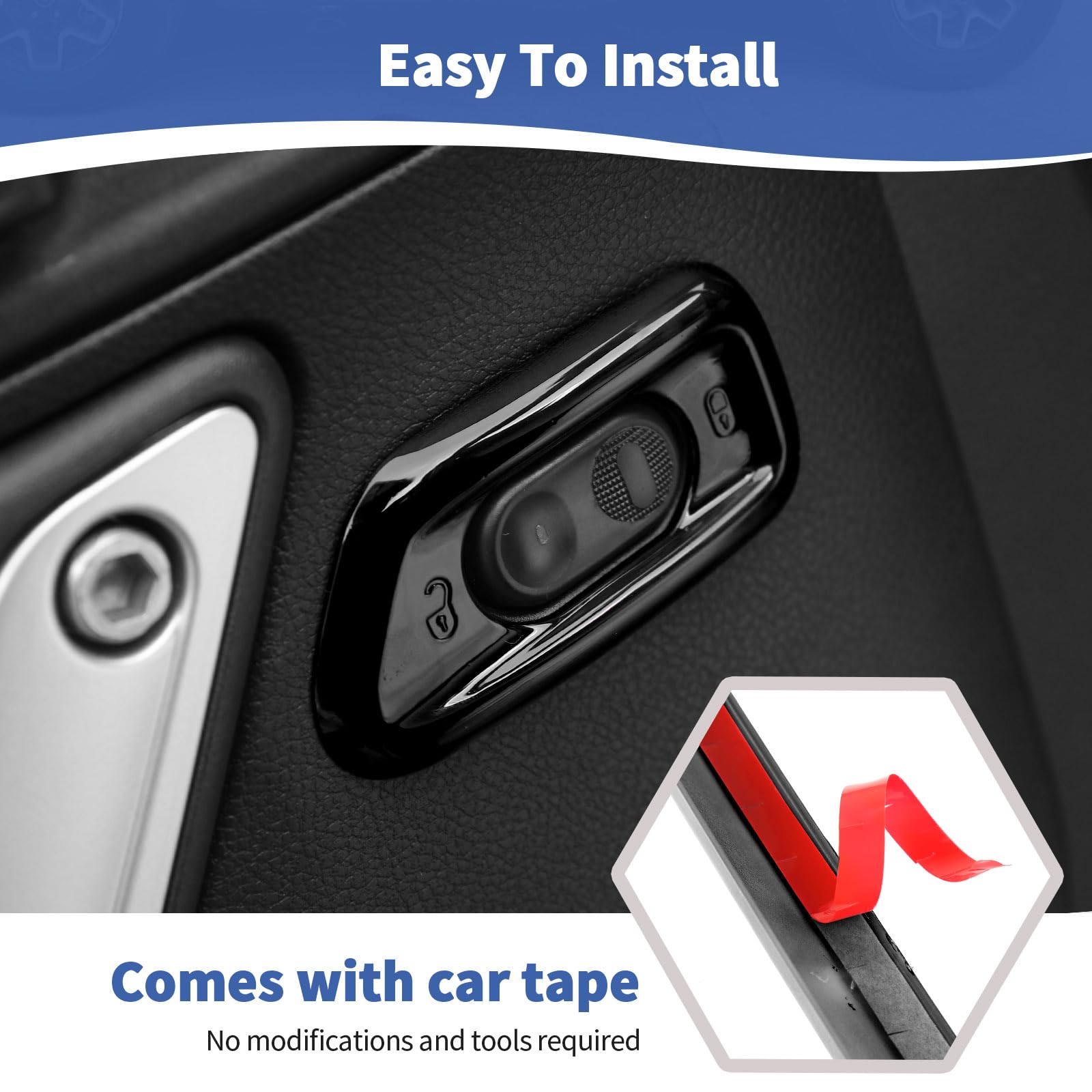 Jeep Wrangler JK JKU Door Lock Switch Cover Trim Bezel (2011-2017) - 2pcs Black Interior Accessories | RT-TCZ Compatible | Perfect for Off-Roading & Interior Customization