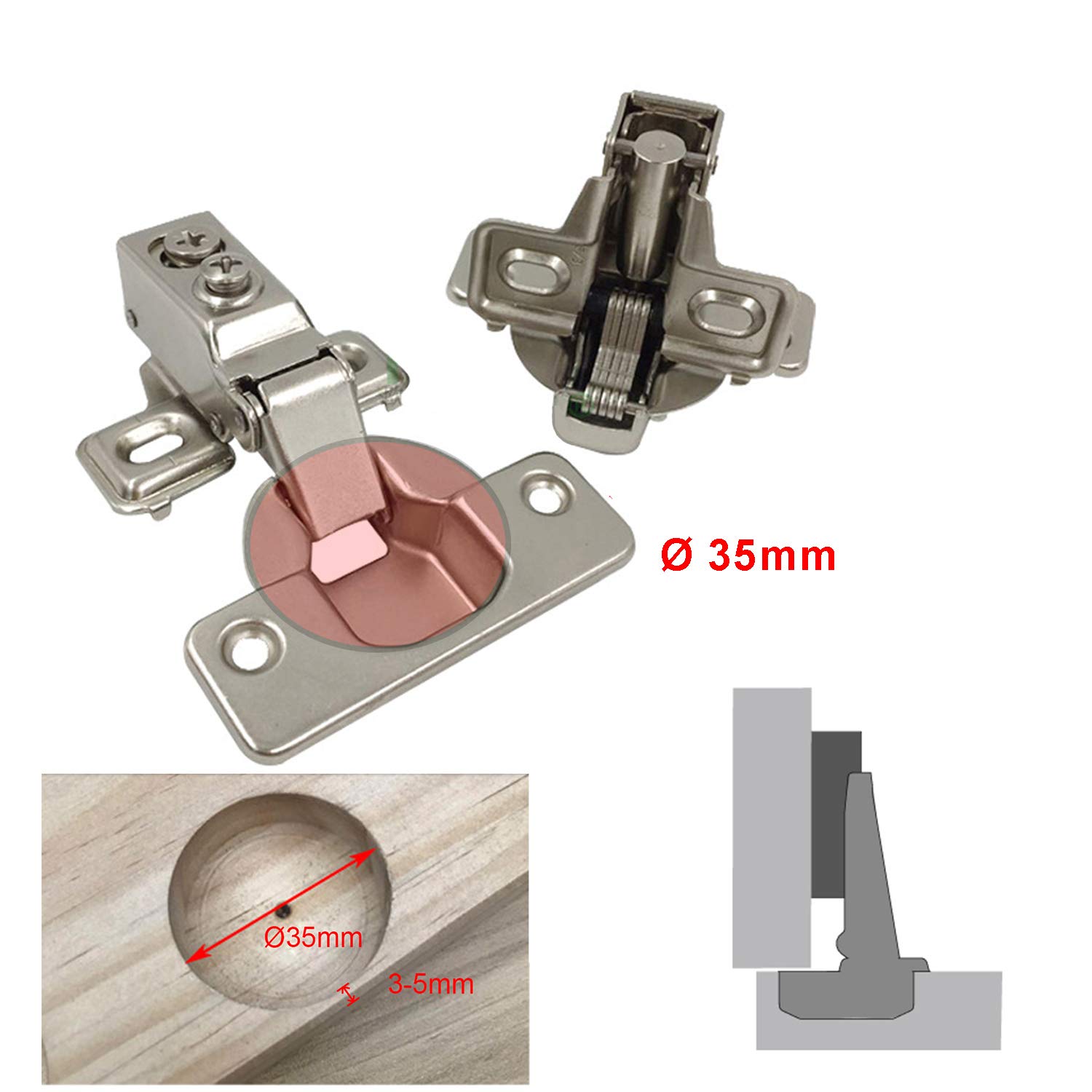 LIKERAINY 35mm Soft Close Cabinet Hinges - 95° Full Overlay Face Frame Hinge with Hydraulic Damper, Compact Mini Hinges for Cabinet, Cupboard & Wardrobe Doors (Pack of 4) - Perfect for Kitchen Cabinets, Bathroom Vanities & Closet Organizers