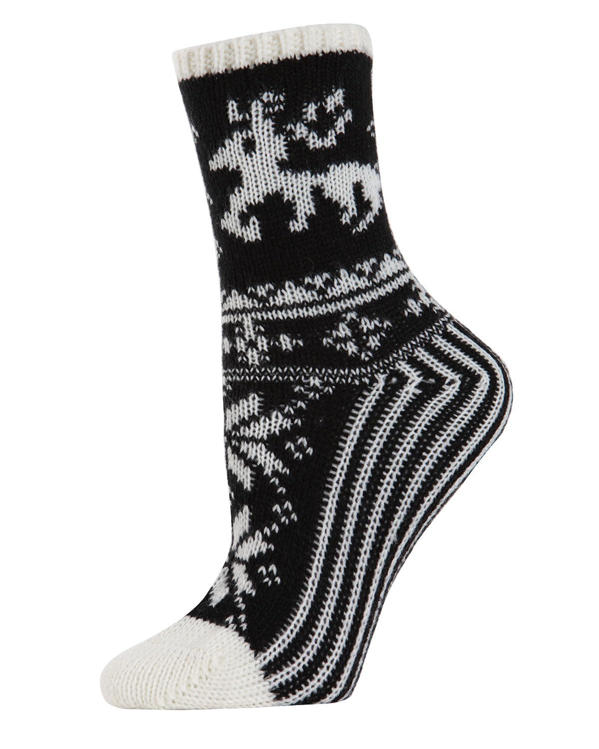 MeMoi Women's Embroidered Reindeer Christmas Sweater Knit Crew Socks - Cozy Holiday Socks for Winter, Xmas Gifts & Party Outfits