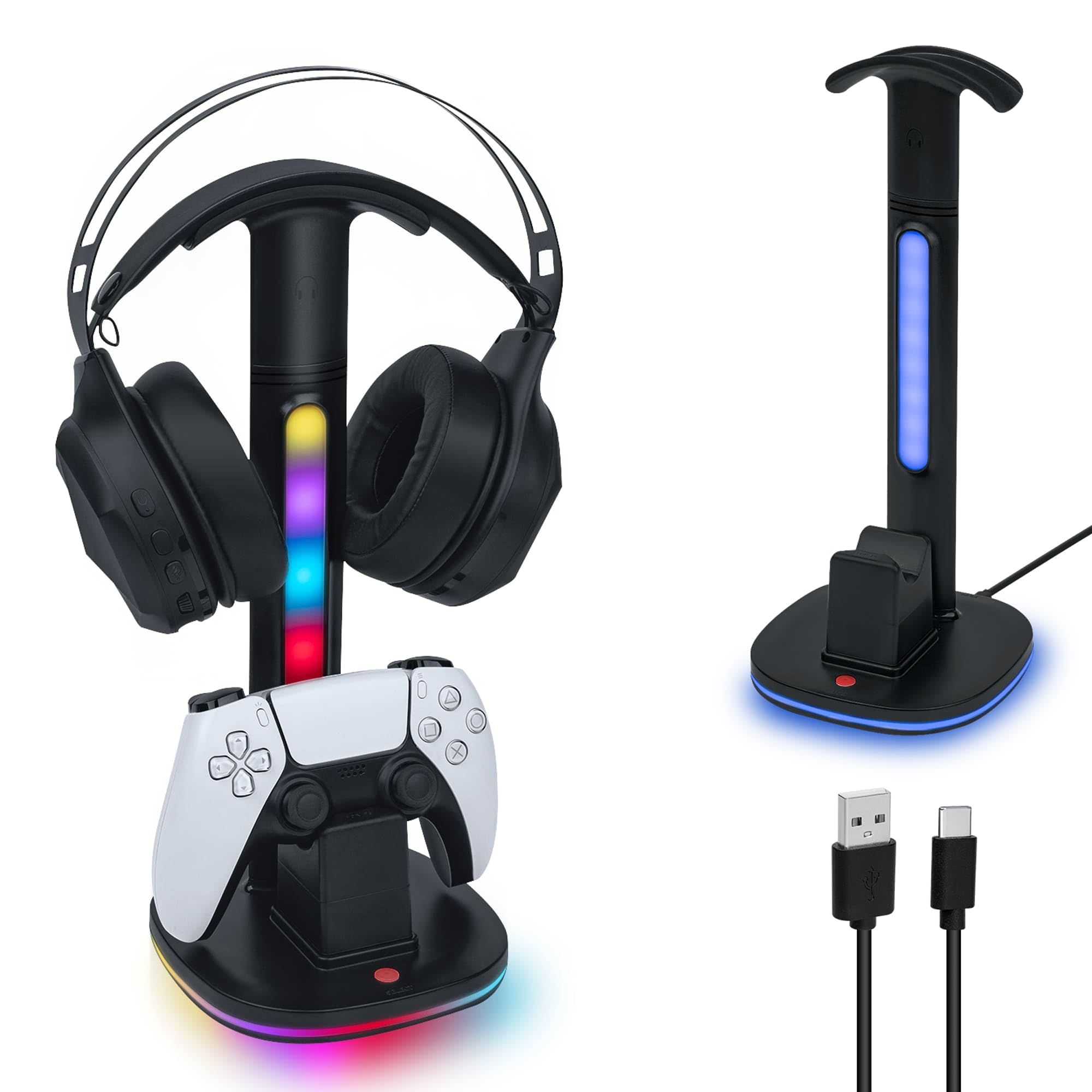 Mcbazel PS5 DualSense Controller Charging Station with Wireless Headset Stand, RGB Lighting - Compatible with PlayStation 5 Console - Perfect for Gaming Setup & Accessory Organization