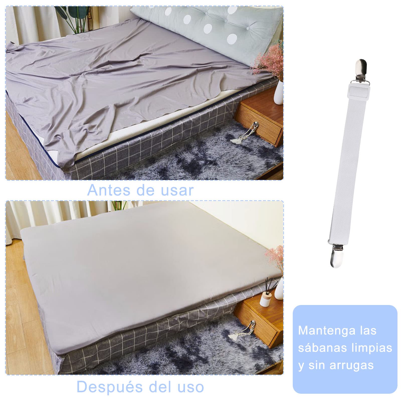 ZOCONE 8-Piece Elastic Sheet Grippers - Adjustable Bed Sheet Straps (Fits 20-71