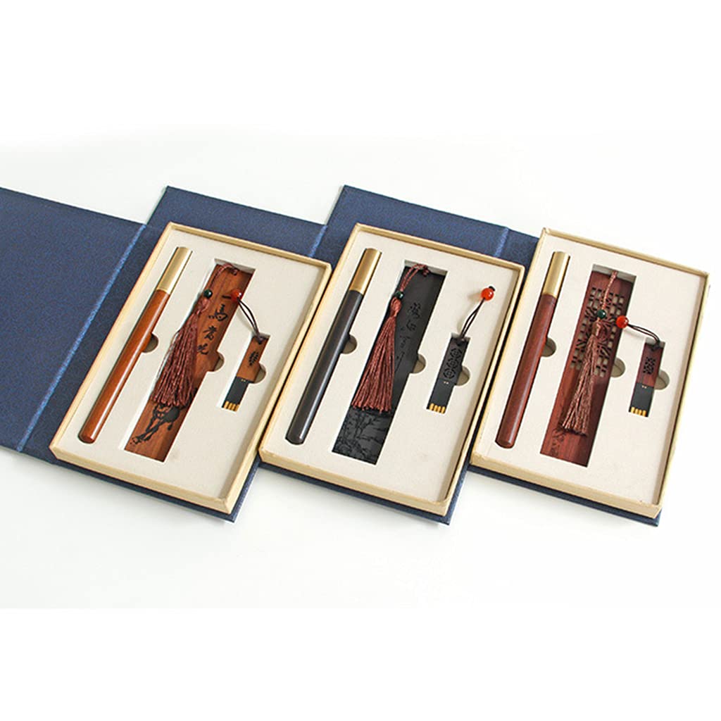 Premium Ebony Wood Pen & Bookmark Set - Vintage Business Writing Pen with Wooden Disk - Elegant Stationery Gift for Professionals, Writers & Students - Perfect for Office, Home & School Use