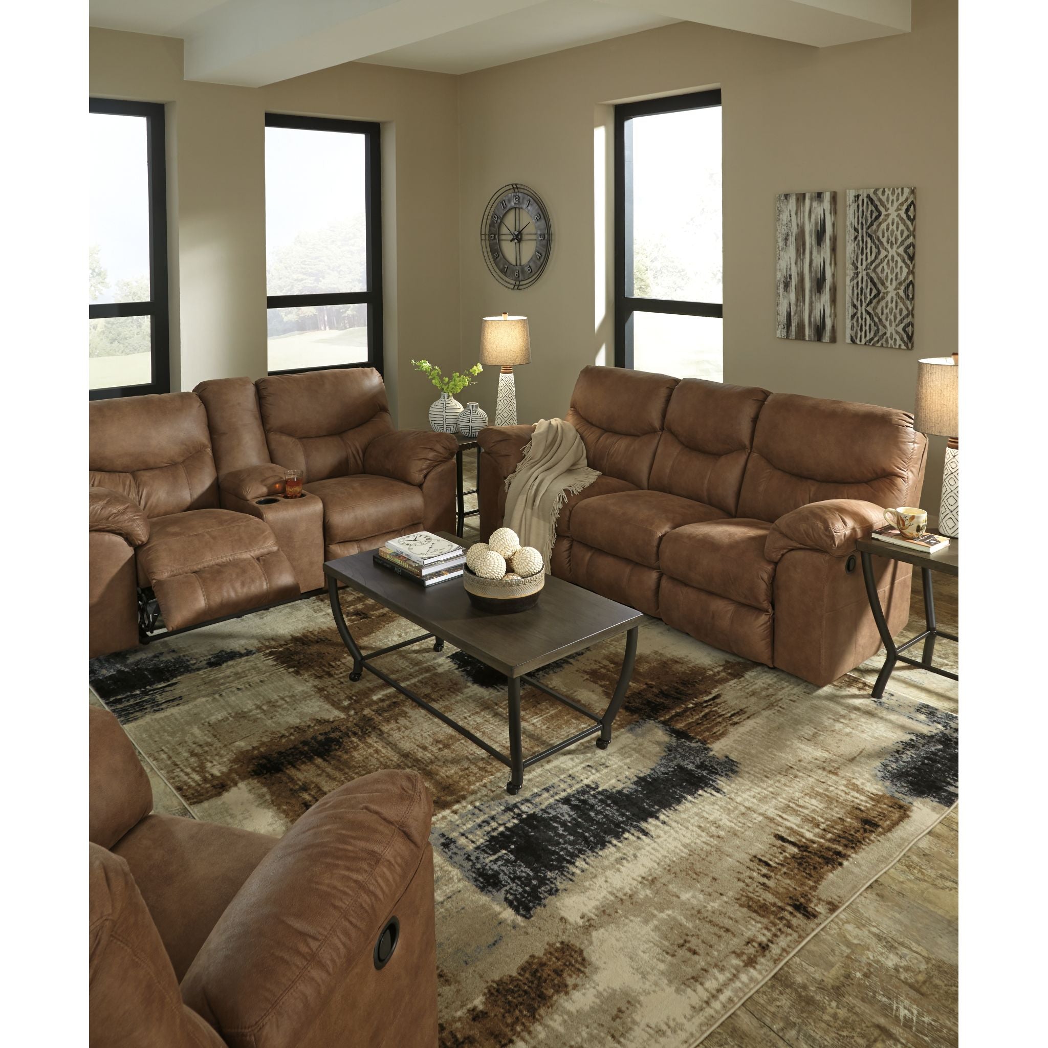 Boxberg Reclining Loveseat with Console - Modern Faux Leather Sofa Bed with Cup Holders and USB Charging Ports - Perfect for Living Room, Home Theater, and Small Spaces